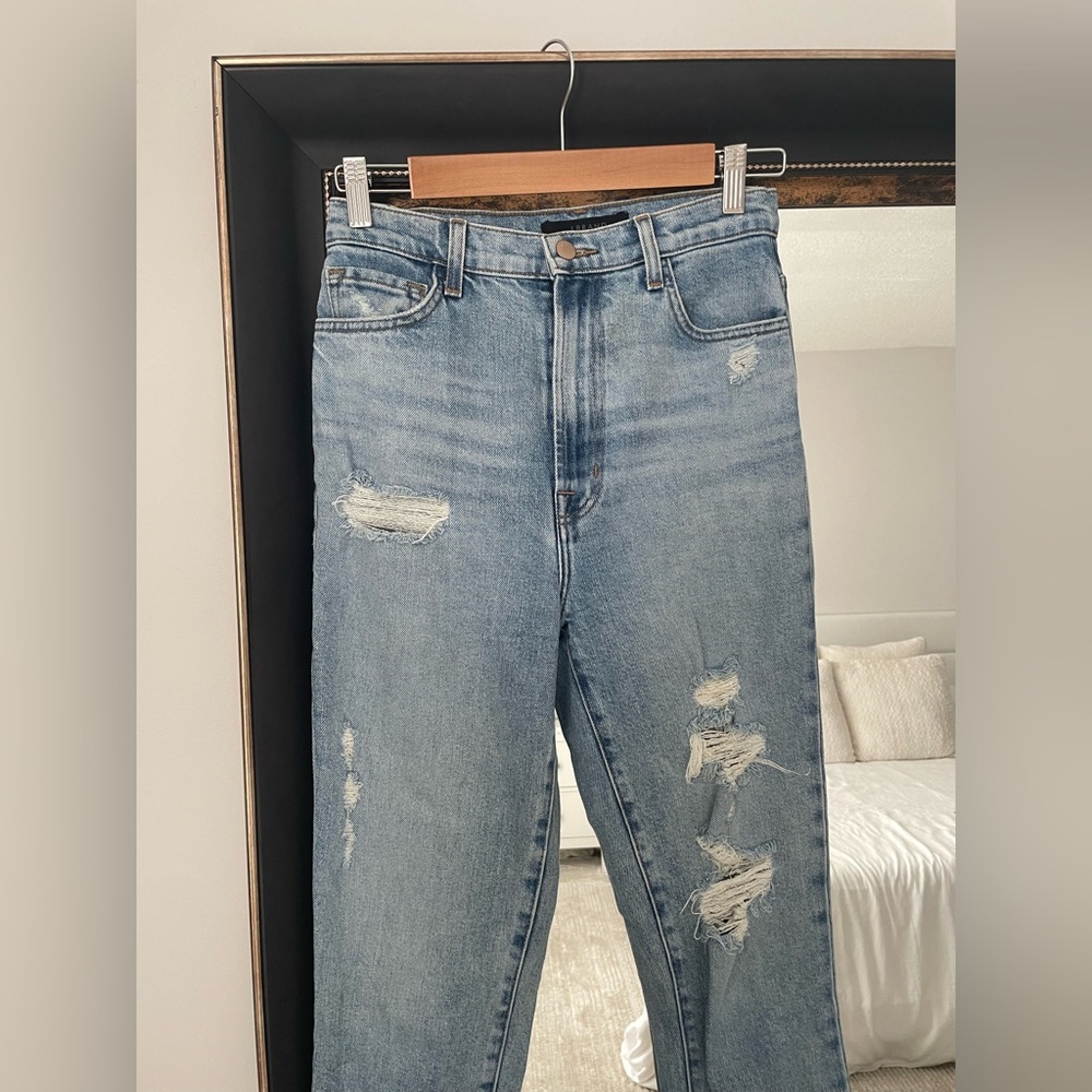 J Brand Light Blue Distressed Straight-Leg Jeans - Picture 3 of 6